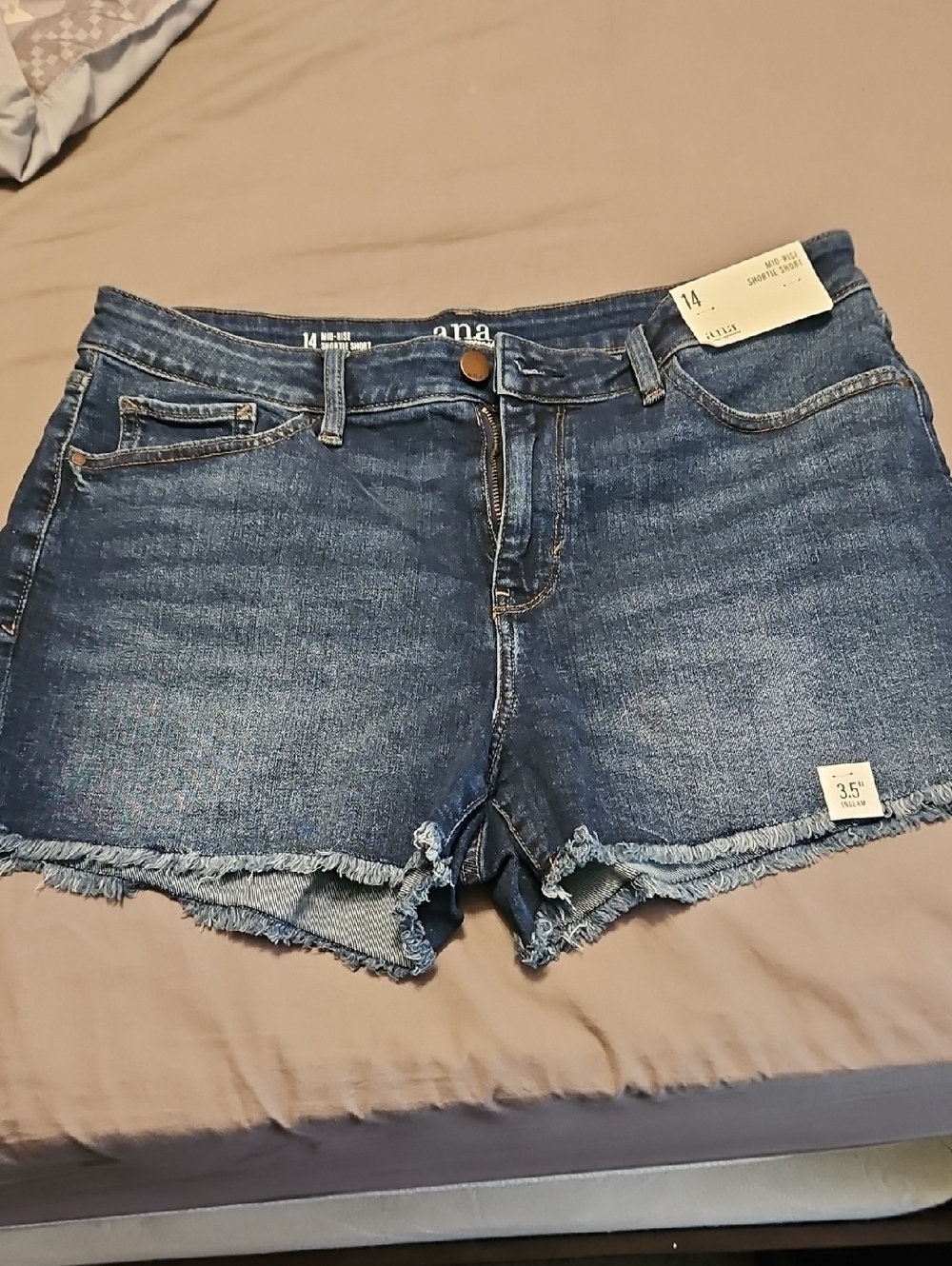a.n.a Distressed Dark Blue Denim Frayed Hem Shorts